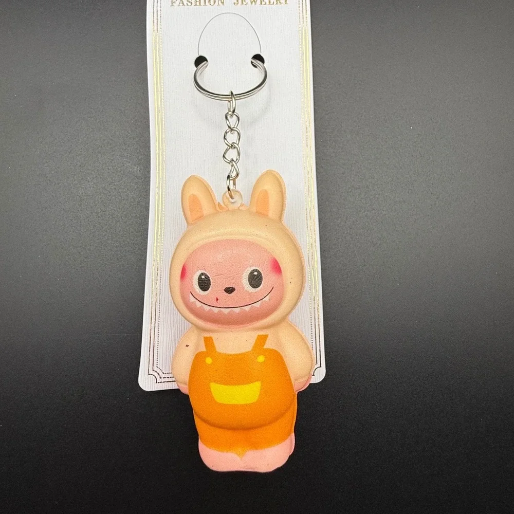 Kawaii Bunny Monster‎ Squishy Keychain Pink Orange Overalls Bag Charm New